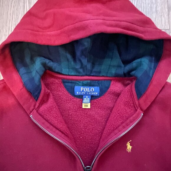 Polo Ralph Lauren Big Boys' Fleece Full-Zip Hoodie with plaid interior hood - Picture 2 of 3